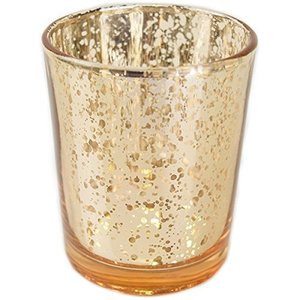 Portavelas votivo para bodas y decoración del hogar, bote de cristal de mercurio dorado moteado, para fiestas y decoración del hogar - Product Image 1