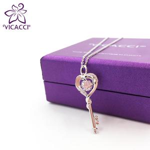 Portachiavi a Forma di cuore 925 Ciondolo In Argento Sterling con la Collana di cristallo