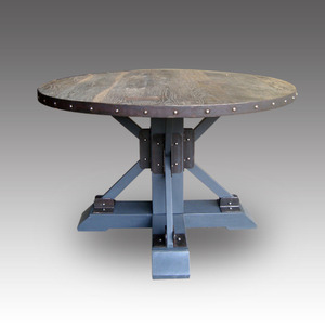Juego de mesa de comedor real contemporáneo antiguo, mesa pequeña individual con <span class=keywords><strong>metal</strong></span> y madera de roble para sala de estar o al aire libre de Indonesia - Product Image 1