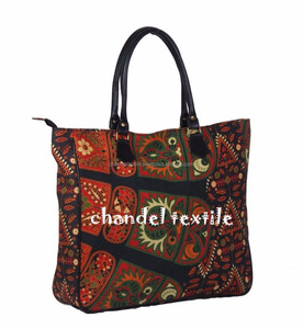 Handmade Cotton Women's <b>Hippie</b> Style Shoulder <b>Bag</b> Mandala Print Casual Tote Flowers Chain Letter Fabric Lining Feather Purse - Product Image 2