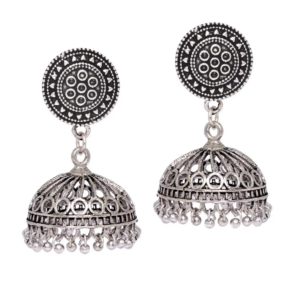 Boucles d'oreilles Jhumki en argent sterling, Look traditionnel, bijoux en argent intégré