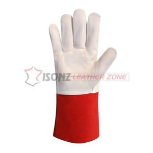 Guantes de Soldadura ISONZ de Cuero Personalizados para TIG/MIG, con Palma de Piel de Becerro y Puño Rojo de 12 Pulgadas, Sin Forro - Product Image 3