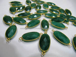 Conector Briolette Esmeralda chapado en oro de doble bucle, forma ovalada, bisel de piedras preciosas, colgante teñido para ocasión de boda o colgantes de dijes - Product Image 4