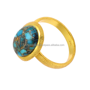 แหวนพลอยเทอร์ควอยส์ทองแดงสีน้ำเงิน925แหวนเงินสเตอร์ลิงพร้อมตัวเรือนชุบทองแหวนแฟชั่นสไตล์ชนเผ่าสำหรับทุกเพศ - Product Image 3