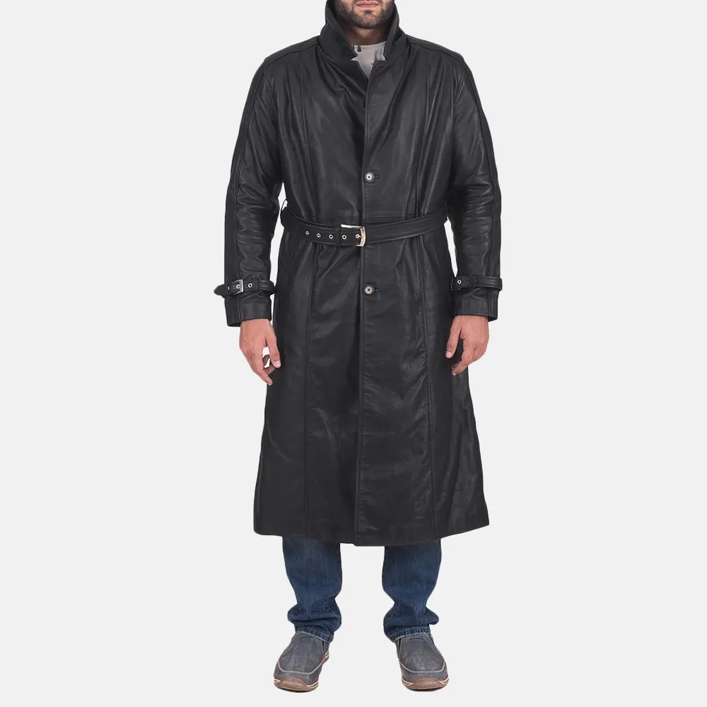 Men's New Design Fashionable Daniel Black Cowhide Leather Trench Coat With Top Quality Material