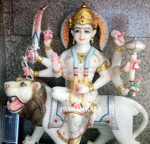 Estatua de Durga Mata para Adoración y Decoración del Hogar, Oficina, Sala de Estar y Templo, Hermosa Diosa de Mármol Blanco Sentada sobre un León - Product Image 1