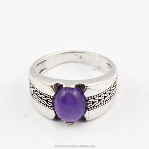 Anillo fino de plata sólida de Ley 925, cabujón ovalado de amatista Natural clásico para compromiso de fiesta, piedra de nacimiento personalizada para ella - Product Image 3
