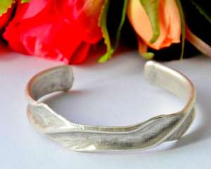 Manchette de bracelet plaqué argent antique en laiton de barre de conception turque authentique orientale. Pouf large Boho métal ba - Product Image 6