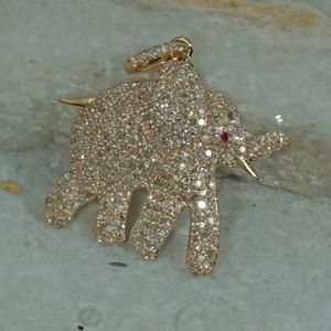 Colgante de elefante de cultura india tradicional, oro amarillo de 14K, venta al por mayor, colgante de diamante pavé de piedra de corte de Rubí - Product Image 6