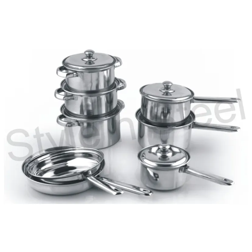 Panelas De Cozinha Panela De Leite Conjunto De Aço Inoxidável Embalagem De Metal De Cozinha Panelas De Punho Duplo 10 Pcs Set Aço Inoxidável