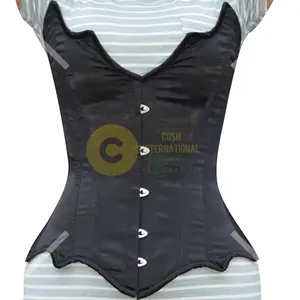 Over Bust Steel Boned Bat Wings Black Satin Halloween Wear And Party Wear Corset Vendors From Pakistan