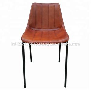 Chaise de Restaurant en cuir marron industriel, chaise de Restaurant en fer et en cuir industriel - Product Image 1