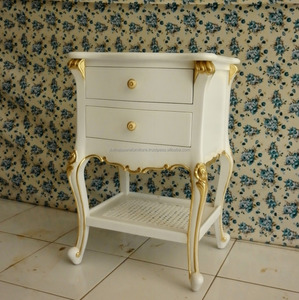 Meubles indonésiens en fer blanc-meuble français à 2 tiroirs, Table de chambre à coucher - Product Image 2