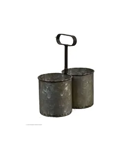 Galvanized Metal Bucket Utensil <b>Caddy</b> with Handle Kitchen Holder Finished Dining <b>Table</b> Decor Paper & Salt - Product Image 1
