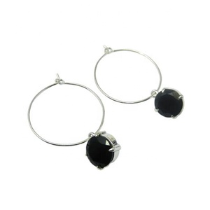 Pendientes de aro de ónix negro natural de Plata de Ley 925 rodio y chapados en oro para la moda femenina, ideal como regalo - Product Image 1