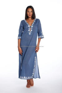 เซ็กซี่ร้อน Bohemian ย้อนยุครูปแบบดอกไม้เย็บปักถักร้อยลึก V คอ Ruffle แขนยาวยาว Maxi แต่งตัวชุดว่ายน้ำ up - Product Image 2