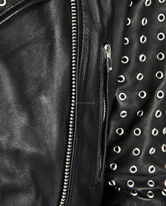 Chaqueta de cuero recortada con diseños cortos hechos a medida para mujer, fabrica chaquetas negras con estilos de moda europea Spike - Product Image 4