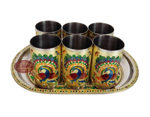 BANDEJA DECORATIVA MEENAKARI DE ACERO INOXIDABLE DISEÑADO ROYAL PAVECO REAL-DORADO DE LA (8,35 "X 12,50" X 0,87 "PULGADAS) - Product Image 4