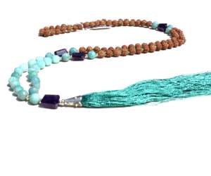 Collier de perles Mala en amazonite 108 pompons soyeux noués à la main Yoga Mala avec pierre de perle en cristal de guérison naturelle pour cadeau de fête - Product Image 1