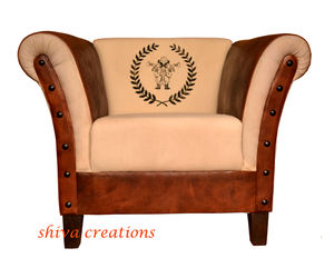 Canapé Chesterfield vintage antique en cuir véritable avec toile pour meubles de salon et de maison - Product Image 1