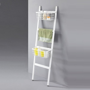 4-Tier Wall Leaning Towel Rack with 2-Tier Movable <b>Hanging</b> <b>Basket</b> - Product Image 1