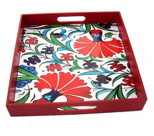 Bandeja de servicio rectangular impresa personalizada elegante bandeja de servicio de café ecológica hecha a mano con decoraciones - Product Image 1