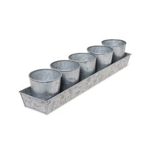 Jardinières décoratives en métal pour jardinières rondes d'herbes galvanisées avec plateau rectangulaire pour jardinières extérieures en métal pour fenêtres - Product Image 1