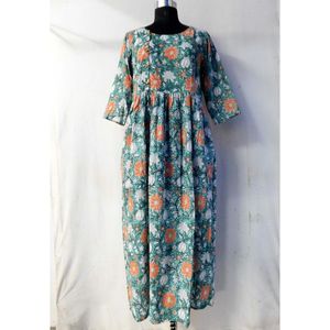 Robes décontractées bohèmes en coton à boutons droits de haute qualité, longueur au sol, imprimé floral, vêtements quotidiens pour femmes, ethniques, confortables, été - Product Image 1