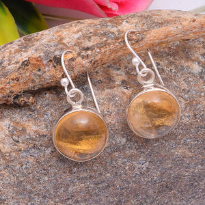 Cabujón redondo citrino piedra preciosa 925 pendientes colgantes de plata joyería romántica plateado pendiente de moda para mujer. - Product Image 3
