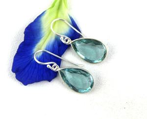 Aqua Hydro Gemstone Argent sterling 92.5 à facettes en forme de poire Boucles d'oreilles faites à la main Bijoux pour femmes Cadeau mignon Vente en gros - Product Image 1
