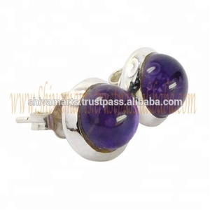 High Quality 925 <b>Sterling</b> <b>Silver</b> Amethyst Gemstone <b>Stud</b> <b>Earring</b> for Women and Girl Wedding Jewelry - Product Image 2
