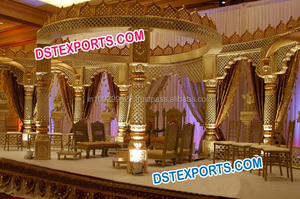 Mandap de Madera Tallada para Bodas Indias, Diseño de Última Generación, Acabado Dorado, Pilar de Boda Tradicional Indio, Reino Unido - Product Image 4