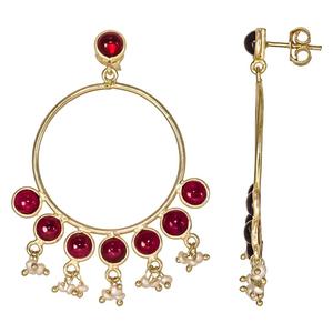 ต่างหูโกเมนสีแดงทำด้วยมือชุบทองสเตอร์ลิงเงินแท้ต่างหูมุกสีแดงรูปทรงกลม - Product Image 2