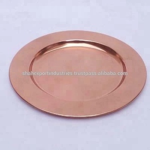Assiette de chargeur ronde en cuivre pur avec bordure martelée pour les assiettes de chargeur de vaisselle de décoration de table de mariage - Product Image 5