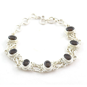 Pulsera de cuarzo ahumado de plata de ley 925, joyería hecha a mano - Product Image 6