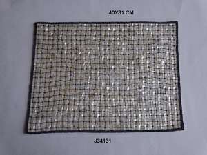 Incrustation de nacre blanche de haute qualité avec des tapis de table en bordure de perles de verre noires avec des motifs tapis de table faits à la main en gros - Product Image 4