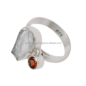 Granate con anillo hecho a mano de piedras preciosas en bruto, anillo de Plata de Ley 925, anillo de moda de forma redonda para boda, regalo para Unisex - Product Image 3