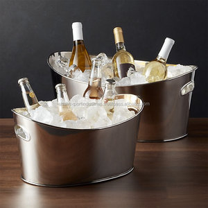 Seau à glace galvanisé en métal à la mode forme ovale refroidisseur de bouteille de bière de vin plaqué argent pour les célébrations de fête et de mariage - Product Image 2