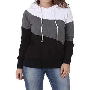 customized latest unique design white gray and black color combination fashional womens hoodie