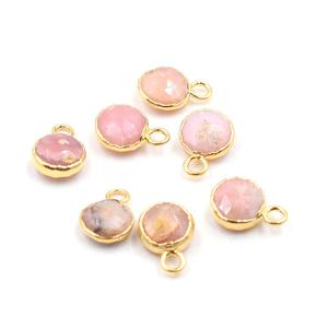 Pendentif plaquée or en opale rose 8 à 10 MM, nouvelle collection, pendentif avec médaillon de forme ronde en or - Product Image 4