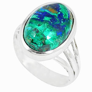 Anillo de malaquita azurita, ovalado, redondo, pera, cuadrado, rectángulo, piedra preciosa, cabujón, Plata de Ley 925 - Product Image 2