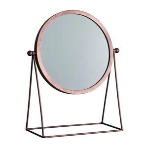 Cadre de miroir rond de dessus de table en métal de cuivre antique cadre de fer de conception vintage pour l'usage décoratif d'affaires - Product Image 1