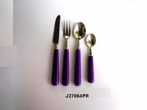 Juego de Cubiertos de Acero con Mango de Resina Rosa, Vajilla de 4 Piezas en Cualquier Color, Material Metálico - Product Image 4