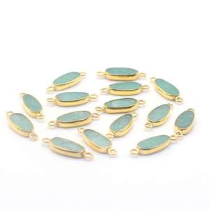 Amazonite Oval Shape 925 Sterling Silver Bezel Gold Plated Connector Handmade Jewelry Making - Product Image 3