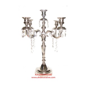Candelabros de plata con bola de cristal Candelabros hechos a mano de cristal alto Uso de centros de mesa de boda de 5 brazos de plata - Product Image 4