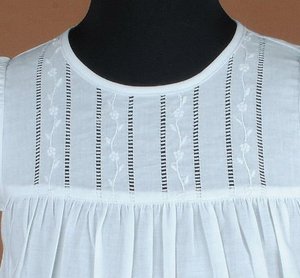 Blanco sin mangas hemstitch algodón/vestido de lino - Product Image 1