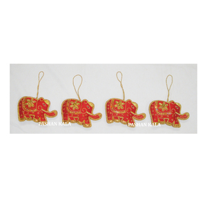 Diseño de elefante de tela roja más Popular DE LA India, bordado dorado Zari CON ADORNO colgante de Navidad con cuentas para artículo decorativo - Product Image 1
