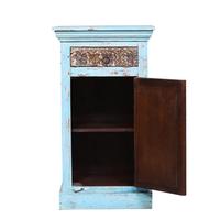 Mesa de Noche de Madera Reciclada Sólida, Mesa Auxiliar Azul Rústica para Dormitorio, Muebles Modernos de Estilo Antiguo para el Hogar, ANIL UDYOG KT SI 34