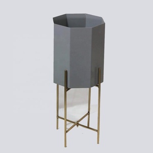 Maceta gris hexagonal de Metal de estilo nórdico de fabricante indio de diseño elegante para decoración de plantas de jardín Interior y Exterior - Product Image 2