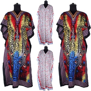 Col en V sans manches imprimé longues caftan robes pour femmes vêtements bloc à la main imprimé caftan fait à la main indien Caftan Abaya caftan Caftan - Product Image 1